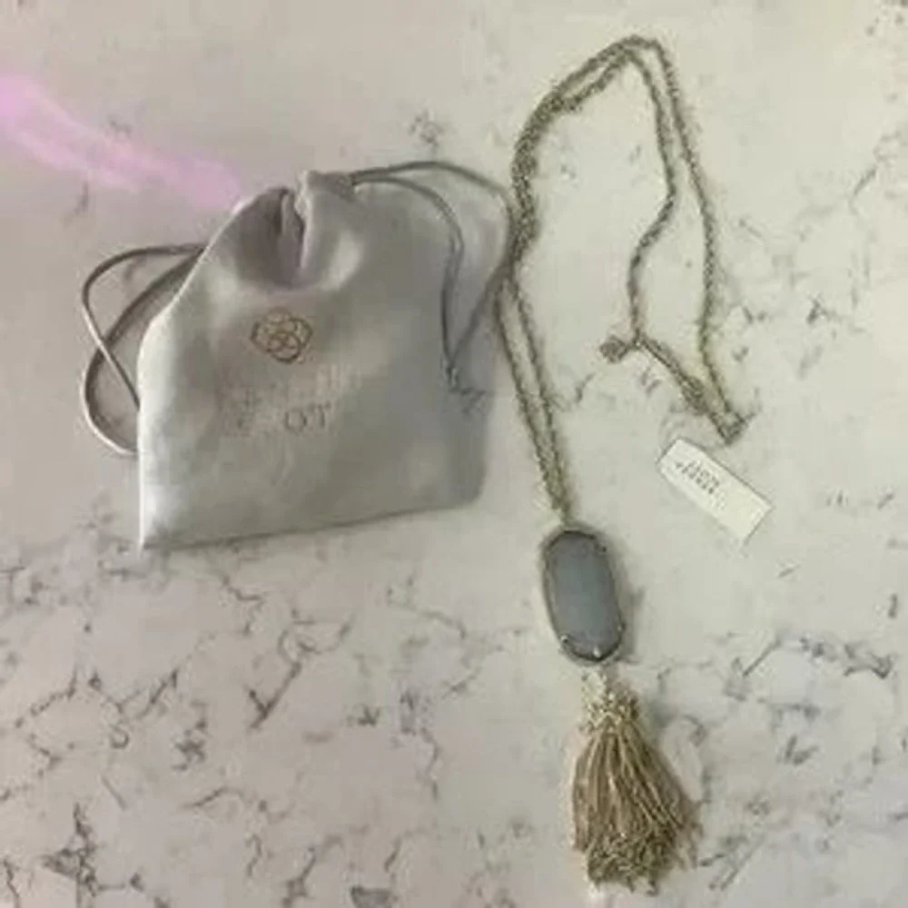 Kendra Scott Rayne Necklace Women Slate Gold NWT Long Pendant Tassel Stone